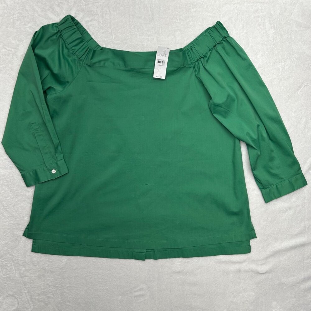 LOFT NWT Women's Off The Shoulder Button Back Top S 3/4 Sleeves Side Vents Elast